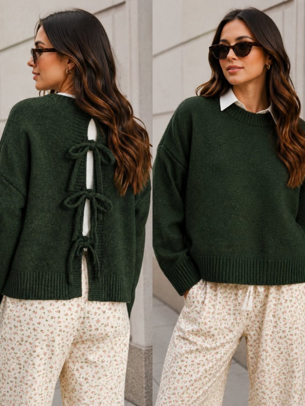 Eleanor Tie-Back Sweater | Women's Green Fall and Winter Top | Comfy and Stylish